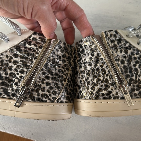 P448 Women’s Skate Glitter Lace-Up High Top Sneakers Size 38 Leather Shoe Italy - Picture 10 of 16